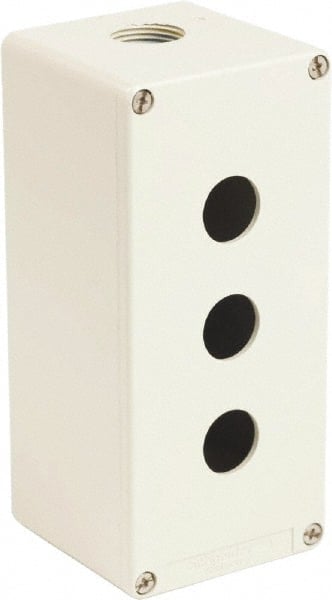 Schneider Electric - 3 Hole, 1.58 Inch Hole Diameter, Zinc Alloy Pushbutton Switch Enclosure - 6.9 Inch High x 3.15 Inch Wide x 3.03 Inch Deep, 4, 13 NEMA Rated - Exact Tooling
