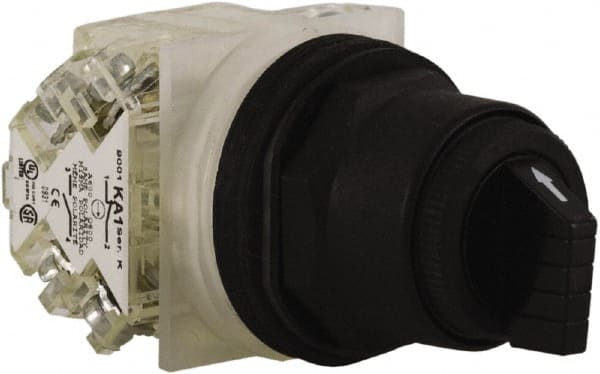 Schneider Electric - 30mm Mount Hole, 3 Position, Knob and Pushbutton Operated, Selector Switch - Black, Maintained (MA), Anticorrosive, Weatherproof, Dust and Oil Resistant - Exact Tooling