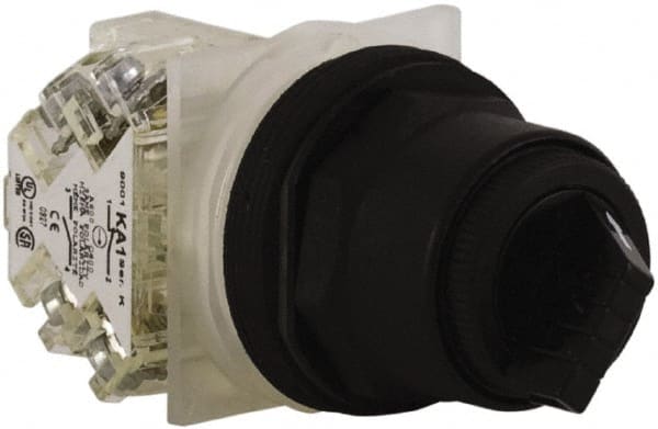 Schneider Electric - 30mm Mount Hole, 2 Position, Knob and Pushbutton Operated, Selector Switch - Black, Maintained (MA), Anticorrosive, Weatherproof, Dust and Oil Resistant - Exact Tooling