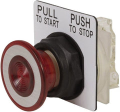 Schneider Electric - 30mm Mount Hole, Extended Mushroom Head, Pushbutton Switch with Contact Block - Round, Red Pushbutton, Maintained (MA) - Exact Tooling