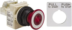 Schneider Electric - 30mm Mount Hole, Extended Straight, Pushbutton Switch with Contact Block - Red Pushbutton, Maintained (MA) - Exact Tooling