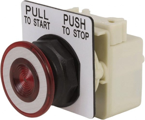 Schneider Electric - 30mm Mount Hole, Extended Straight, Pushbutton Switch Only - Red Pushbutton, Maintained (MA) - Exact Tooling