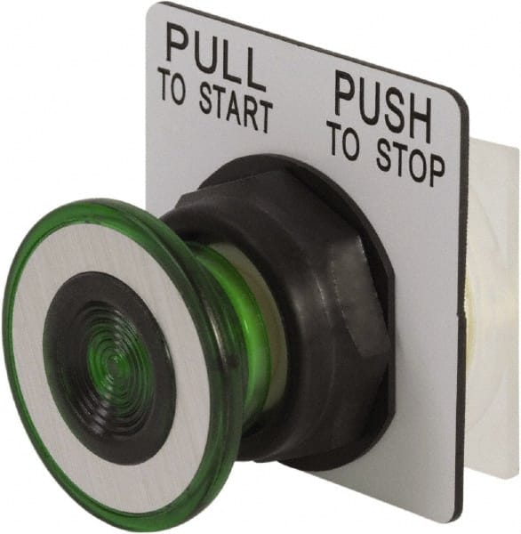 Schneider Electric - 30mm Mount Hole, Extended Mushroom Head, Extended Straight, Pushbutton Switch - Round, Green Pushbutton, Maintained (MA) - Exact Tooling