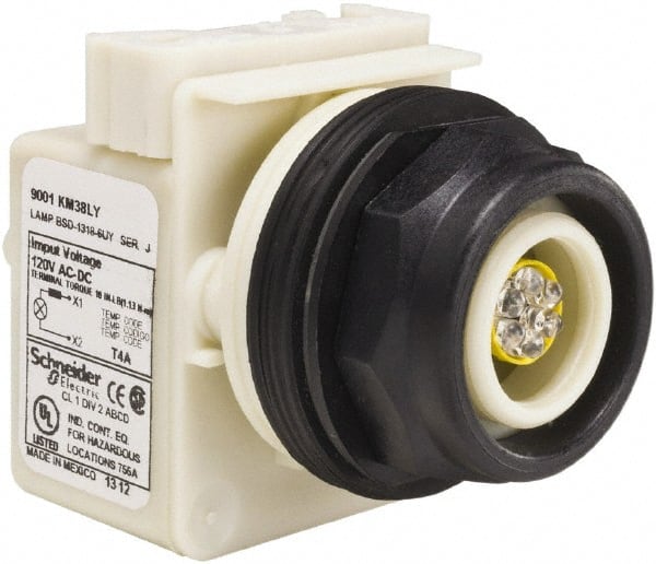 Schneider Electric - 120 V LED Indicating Light - Round Lens, Screw Clamp Connector, Corrosion Resistant, Dust Resistant, Oil Resistant - Exact Tooling