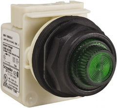 Schneider Electric - 120 V Green Lens LED Indicating Light - Round Lens, Screw Clamp Connector, Corrosion Resistant, Dust Resistant, Oil Resistant - Exact Tooling
