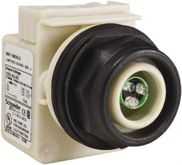 Schneider Electric - 120 V LED Indicating Light - Round Lens, Screw Clamp Connector, Corrosion Resistant, Dust Resistant, Oil Resistant - Exact Tooling