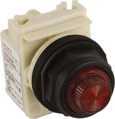 Schneider Electric - 120 VAC Red Lens LED Pilot Light - Round Lens, Screw Clamp Connector, 54mm OAL x 42mm Wide, Vibration Resistant - Exact Tooling