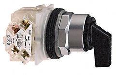 Schneider Electric - 1.18 Inch Mount Hole, 3 Position, Knob and Pushbutton Operated, Selector Switch - Black, Momentary (MO), 2NO/2NC, Weatherproof and Dust and Oil Resistant - Exact Tooling