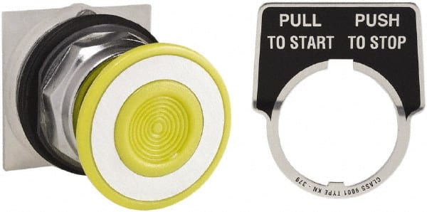 Schneider Electric - 30mm Mount Hole, Extended Straight, Pushbutton Switch Only - Yellow Pushbutton, Maintained (MA) - Exact Tooling