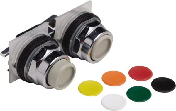 Schneider Electric - 30mm Mount Hole, Extended Straight, Pushbutton Switch Only - Round, Black, Green, Orange, Red, White and Yellow Pushbutton, Maintained (MA), Weatherproof, Dust and Oil Resistant - Exact Tooling
