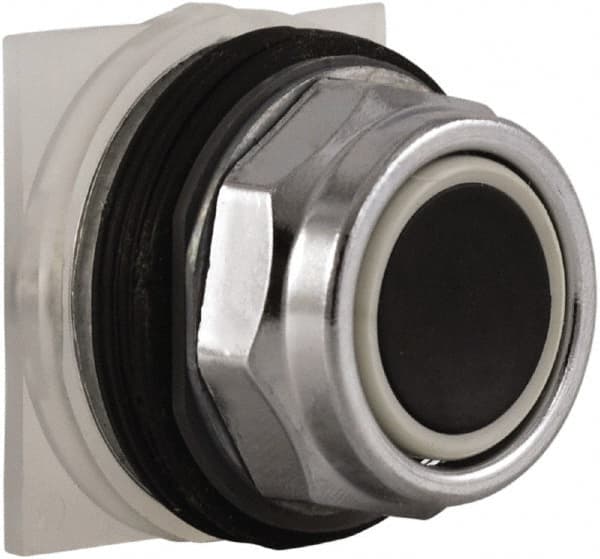Schneider Electric - 30mm Mount Hole, Extended Straight, Pushbutton Switch Only - Round, Black Pushbutton, Momentary (MO), Weatherproof, Dust and Oil Resistant - Exact Tooling