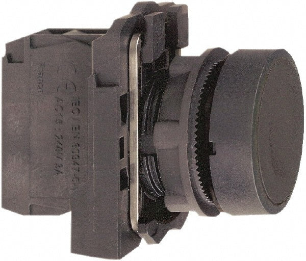 Schneider Electric - 22mm Mount Hole, Flush, Pushbutton Switch with Contact Block - Round, Black Pushbutton, Momentary (MO) - Exact Tooling
