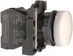 Schneider Electric - 250 V White Lens LED Pilot Light - Round Lens, Screw Clamp Connector, 30mm Wide, Vibration Resistant, Water Resistant - Exact Tooling