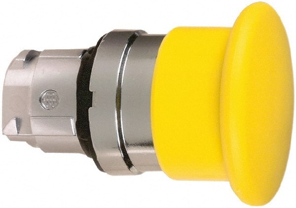 Schneider Electric - 22mm Mount Hole, Extended Mushroom Head, Pushbutton Switch Only - Round, Yellow Pushbutton, Nonilluminated, Momentary (MO) - Exact Tooling