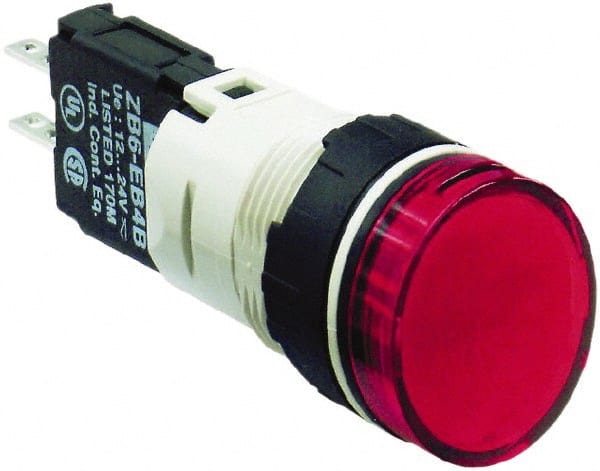 Schneider Electric - 12-24 VAC/VDC Red Lens LED Pilot Light - Round Lens, Quick Connect Connector, 18mm Wide, Vibration Resistant - Exact Tooling