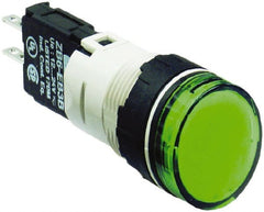 Schneider Electric - 12-24 VAC/VDC Green Lens LED Pilot Light - Round Lens, Quick Connect Connector, 18mm Wide, Vibration Resistant - Exact Tooling