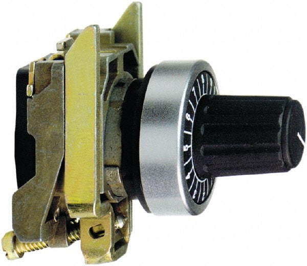 Schneider Electric - 22mm, White Markings, Selector Switch Head and Mounting Base - For Use with 6 mm Shaft Potentiometer - Exact Tooling