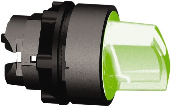 Schneider Electric - 22mm Mount Hole, 3 Position, Handle Operated, Selector Switch Only - Green, Momentary (MO), Illuminated, Shock, Vibration and Water Resistant - Exact Tooling