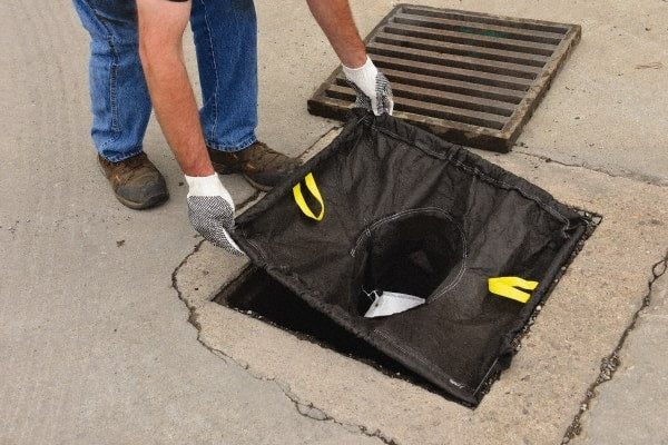 Eagle - 16" Long x 20" Wide, Nonwoven Geo-Textile Barrier Absorbent - 16 x 20" to 28 x 36" Drain, Black, Use to Seal off Spills From the Environment, Oil/Sediment - Exact Tooling