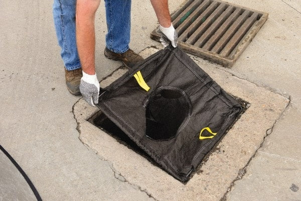 Eagle - 26" Long x 26" Wide, Nonwoven Geo-Textile Barrier Absorbent - 27" to 29" Drain, Black, Use to Seal off Spills From the Environment, Sediment Only - Exact Tooling