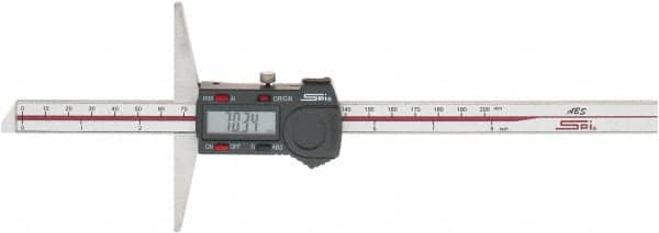 SPI - 0mm to 200mm ABS Plastic (Case) Electronic Depth Gage - 0.03mm Accuracy, 0.01mm Resolution, 4" Base Length - Exact Tooling