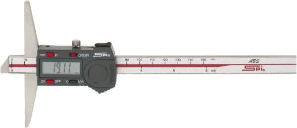 SPI - 0mm to 150mm ABS Plastic (Case) Electronic Depth Gage - 0.02mm Accuracy, 0.01mm Resolution, 4" Base Length - Exact Tooling