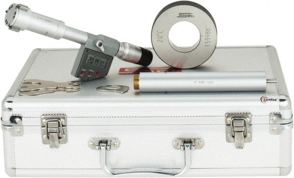 SPI - 1.2" to 1.6", IP65, Carbide Face Chrome Plated Finish, Electronic Inside Micrometer - 0.00005" Resolution, 0.00016" Accuracy, 97" Gage Depth - Exact Tooling