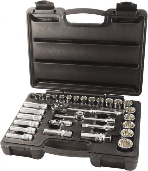 Paramount - 31 Piece 3/8" Drive Chrome Finish Socket Set - 12 Points, 6mm to 24mm Range, Metric Measurement Standard - Exact Tooling