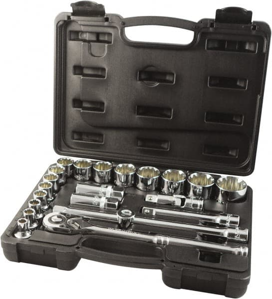 Paramount - 22 Piece 1/2" Drive Chrome Finish Socket Set - 12 Points, 5/16" to 1-1/4" Range, Inch Measurement Standard - Exact Tooling