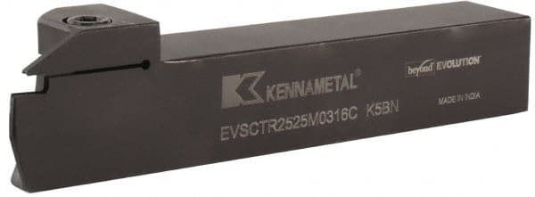 Kennametal - 16mm Max Depth, 3mm to 3mm Width, External Right Hand Indexable Grooving/Cutoff Toolholder - Exact Tooling