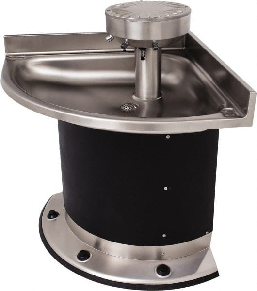 Acorn Engineering - Corner, Foot-Controlled, Wall Outlet Drain, 37" Diam, 3 Person Capacity, Stainless Steel & Vinylclad Galvanized Steel, Wash Fountain - 0.5 GPM - Exact Tooling