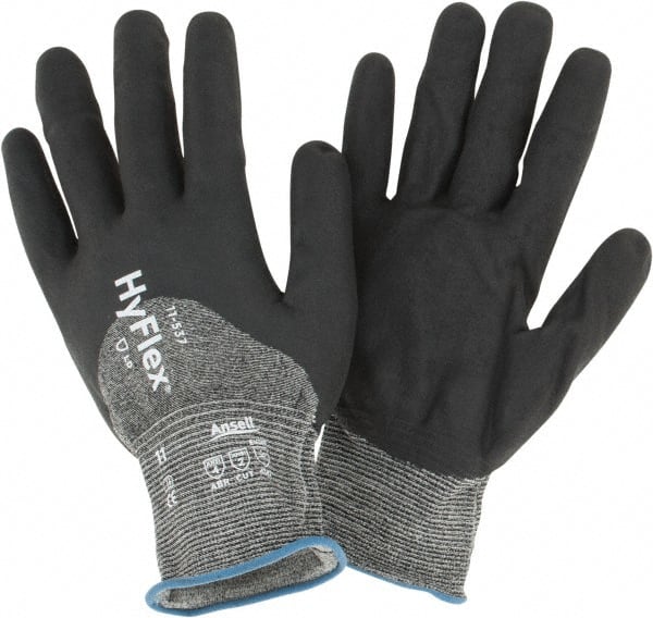 Ansell - Size 2XL (11), ANSI Cut Lvl 2, Puncture Lvl 4, Abrasion Lvl 4, Silicone-Free Nitrile Coated Cut & Puncture Resistant Gloves - 10.63" Long, Palm, Fingers & Knuckles Coated, Knit Wrist, Black, Paired - Exact Tooling