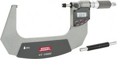 SPI - 4 to 5" Range, 0.00005" Resolution, Double Ratchet IP65 Electronic Outside Micrometer - 0.0002" Accuracy, Ratchet-Friction Thimble, Carbide Face, CR2032 Battery, Includes NIST Traceable Certification of Inspection - Exact Tooling
