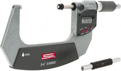 SPI - 3 to 4" Range, 0.00005" Resolution, Double Ratchet IP65 Electronic Outside Micrometer - 0.0002" Accuracy, Ratchet-Friction Thimble, Carbide Face, CR2032 Battery, Includes NIST Traceable Certification of Inspection - Exact Tooling