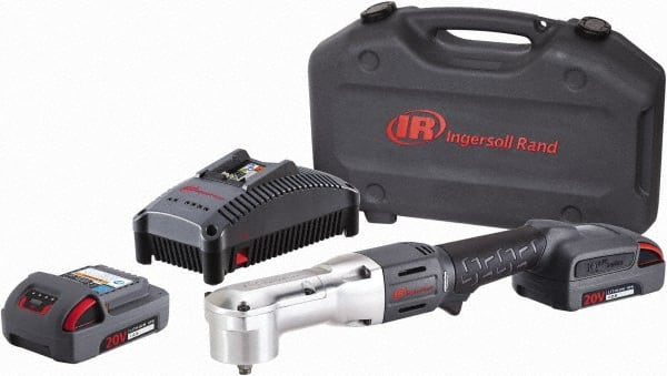 Ingersoll-Rand - 3/8" Drive 20 Volt Angled Cordless Impact Wrench & Ratchet - 1,900 RPM, 3,000 BPM, 180 Ft/Lb Torque, 2 Lithium-Ion Batteries Included - Exact Tooling
