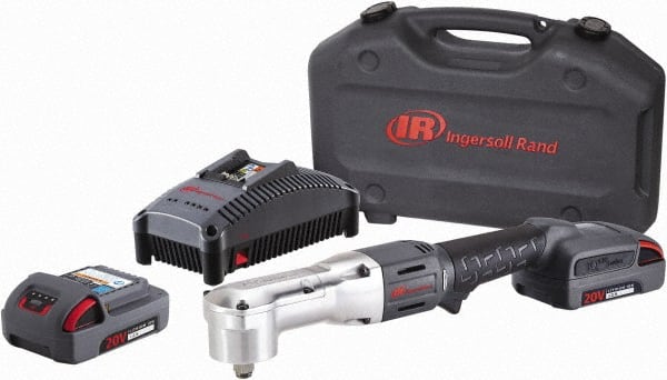 Ingersoll-Rand - 1/2" Drive 20 Volt Angled Cordless Impact Wrench & Ratchet - 1,900 RPM, 3,000 BPM, 180 Ft/Lb Torque, 2 Lithium-Ion Batteries Included - Exact Tooling