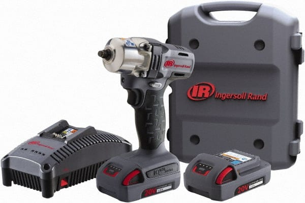 Ingersoll-Rand - 1/2" Drive 20 Volt Pistol Grip Cordless Impact Wrench & Ratchet - 1,700 RPM, 2,900 BPM, 160 Ft/Lb Torque, 2 Lithium-Ion Batteries Included - Exact Tooling