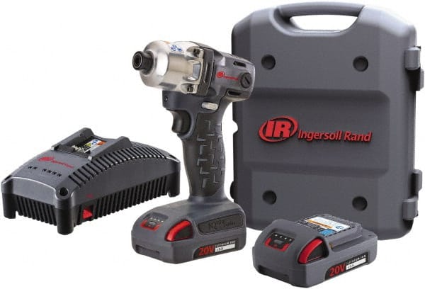 Ingersoll-Rand - 1/4" Drive 20 Volt Pistol Grip Cordless Impact Wrench & Ratchet - 1,900 RPM, 2,800 BPM, 160 Ft/Lb Torque, 2 Lithium-Ion Batteries Included - Exact Tooling