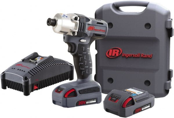 Ingersoll-Rand - 1/4" Drive 20 Volt Pistol Grip Cordless Impact Wrench & Ratchet - 1,900 RPM, 2,800 BPM, 160 Ft/Lb Torque, 2 Lithium-Ion Batteries Included - Exact Tooling