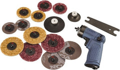 Ingersoll-Rand - 2 to 3" Disc, 15,000 RPM, Pneumatic Handheld Disc Sander - 19 CFM, 1/4" Inlet, 0.2 hp, 90 psi, Includes Air Angle Grinder, (14) Discs, 2\x94 Pad Holder, 3\x94 Pad Holder & Carrying Case - Exact Tooling