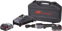 Ingersoll-Rand - 1/2" Drive 20 Volt Angled Cordless Impact Wrench & Ratchet - 225 RPM, 54 Ft/Lb Torque, 2 Lithium-Ion Batteries Included - Exact Tooling