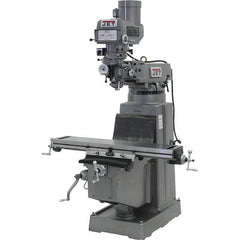 Jet - 10" Table Width x 50" Table Length, Variable Speed Pulley Control, 3 Phase Knee Milling Machine - R8 Spindle Taper, 3 hp - Exact Tooling