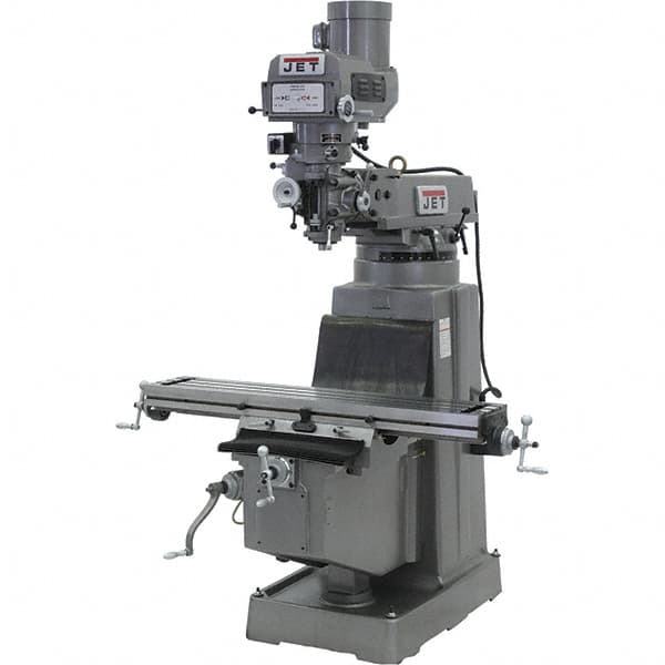 Jet - 10" Table Width x 50" Table Length, Variable Speed Pulley Control, 3 Phase Knee Milling Machine - R8 Spindle Taper, 3 hp - Exact Tooling