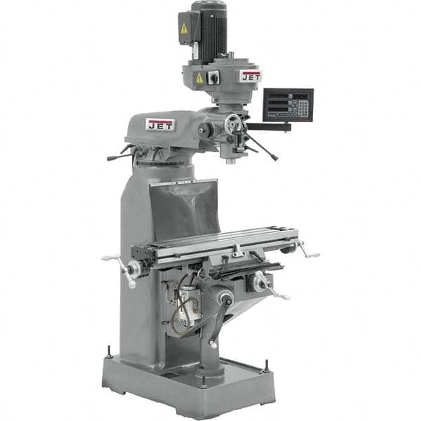 Jet - 7-7/8" Table Width x 35-3/4" Table Length, Variable Speed Pulley Control, 3 Phase Knee Milling Machine - R8 Spindle Taper, 1-1/2 hp - Exact Tooling