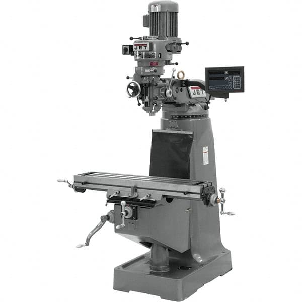 Jet - 9" Table Width x 42" Table Length, Variable Speed Pulley Control, 1 Phase Knee Milling Machine - R8 Spindle Taper, 2 hp - Exact Tooling
