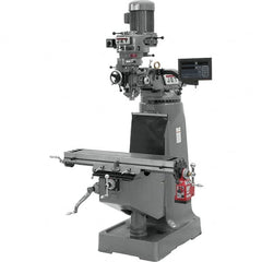 Jet - 9" Table Width x 42" Table Length, Variable Speed Pulley Control, 3 Phase Knee Milling Machine - R8 Spindle Taper, 2 hp - Exact Tooling