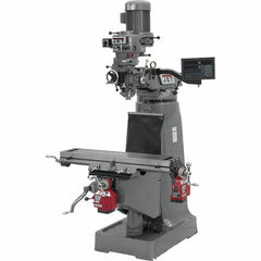 Jet - 9" Table Width x 42" Table Length, Variable Speed Pulley Control, 3 Phase Knee Milling Machine - R8 Spindle Taper, 2 hp - Exact Tooling