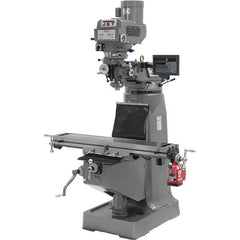 Jet - 9" Table Width x 49" Table Length, Variable Speed Pulley Control, 3 Phase Knee Milling Machine - R8 Spindle Taper, 3 hp - Exact Tooling