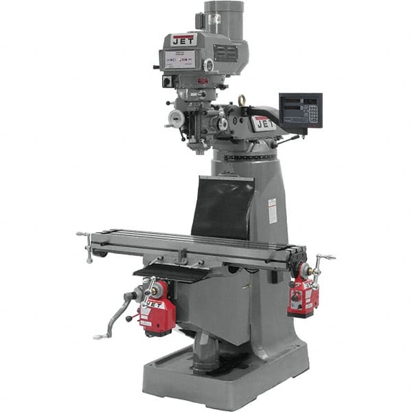 Jet - 9" Table Width x 49" Table Length, Variable Speed Pulley Control, 3 Phase Knee Milling Machine - R8 Spindle Taper, 3 hp - Exact Tooling