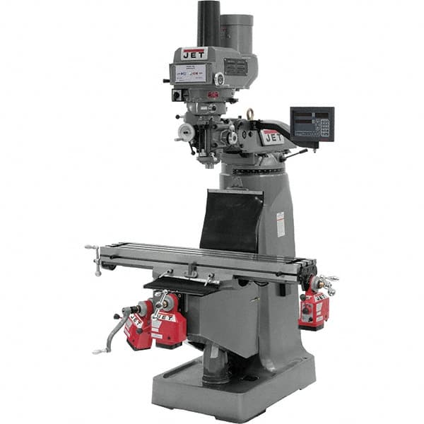 Jet - 9" Table Width x 49" Table Length, Variable Speed Pulley Control, 3 Phase Knee Milling Machine - R8 Spindle Taper, 3 hp - Exact Tooling